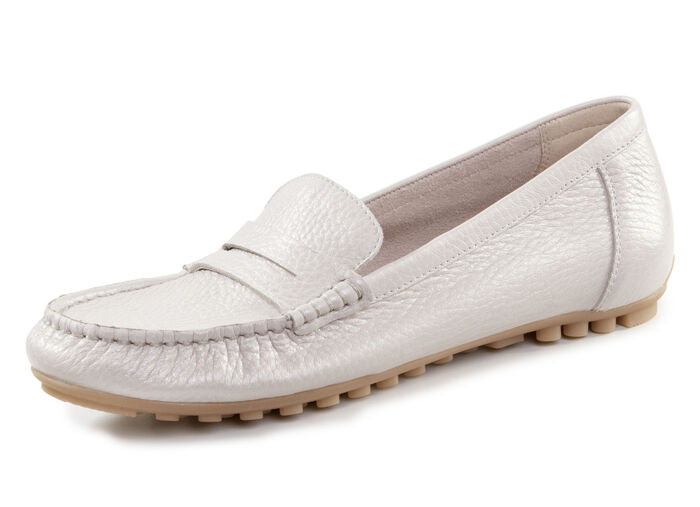 ELENA EDEN Mokassin-Slipper aus weichem, genarbtem Hirsch-Nappaleder PERLWEISS