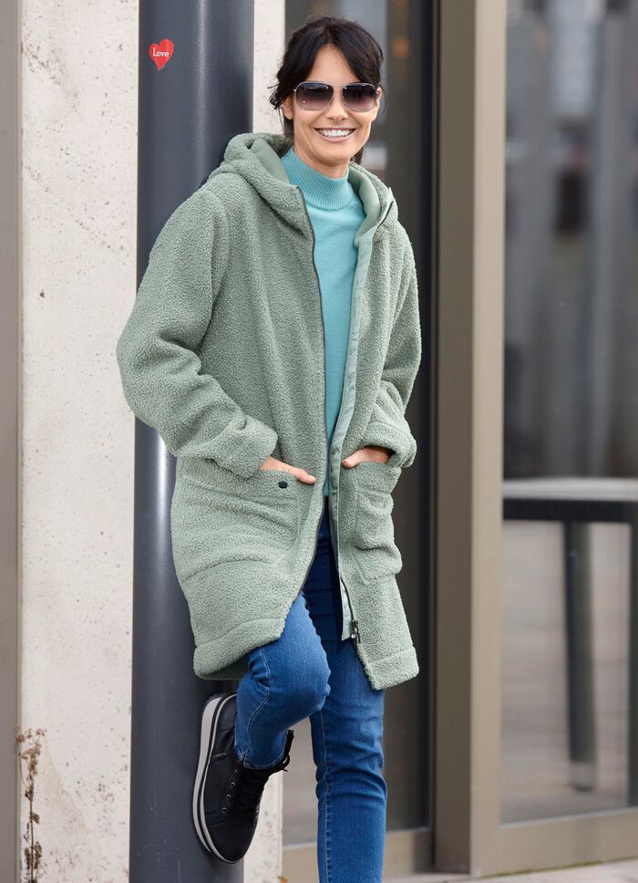 Longjacke mit angeschnittener Kapuze 