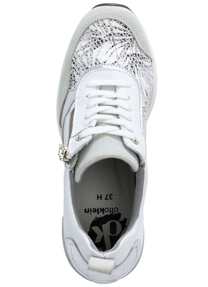 ELENA EDEN Schn&uuml;rschuh mit gl&auml;nzend bedrucktem Elastikmaterial WEISS-HELLGRAU