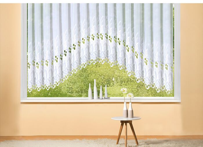 C-Bogen-Vorhang mit hochwertiger Plauener Stickerei 