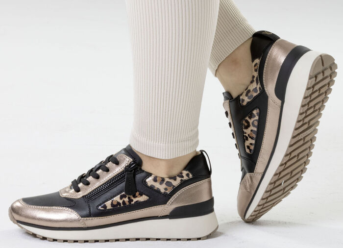 Caprice, trendige Damen-Sneaker, Weite G, mit herausnehmbarem Lederfussbett SCHWARZ-BRONZE