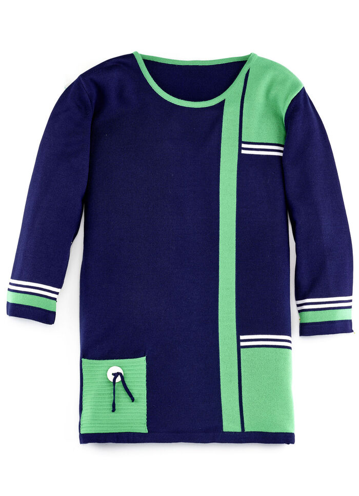 Pullover mit dekorativen Kontrasten MARINE-GRÜN-WEISS
