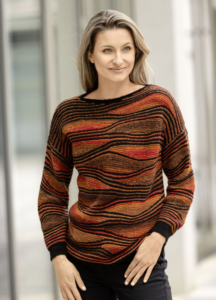 Pullover in aufwendigem Dessin SCHWARZ-ORANGE-MULTICOLOR