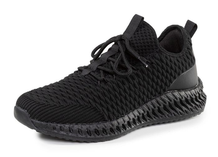 Schn&uuml;r-Sneaker aus strukturiertem Textilmaterial SCHWARZ