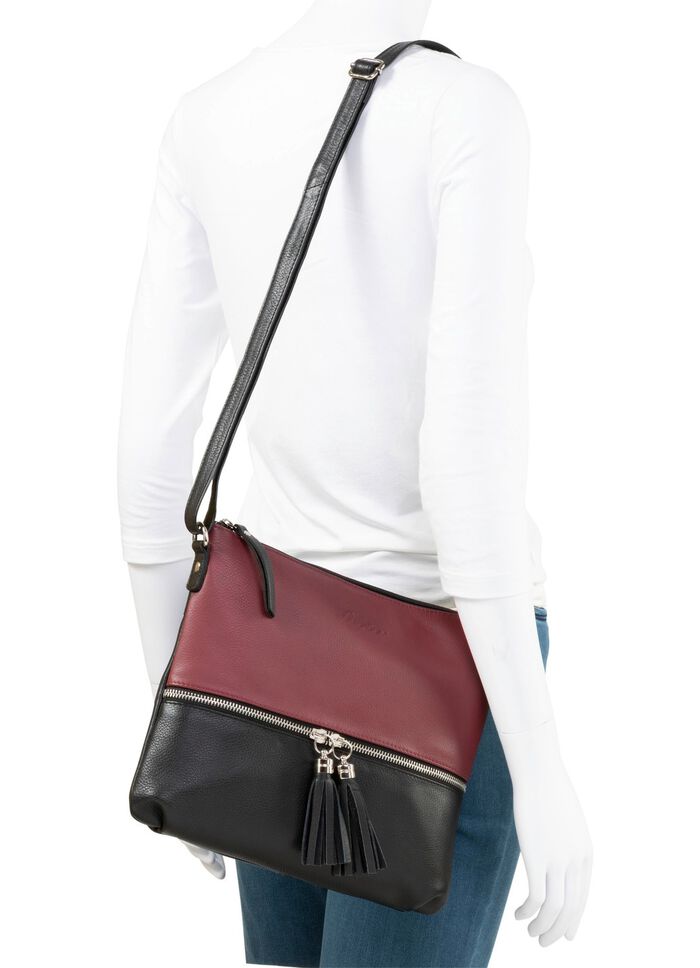 Laurina, Tasche, Damen, mit verstellbarem Umh&auml;ngeriemen SCHWARZ-BORDEAUX