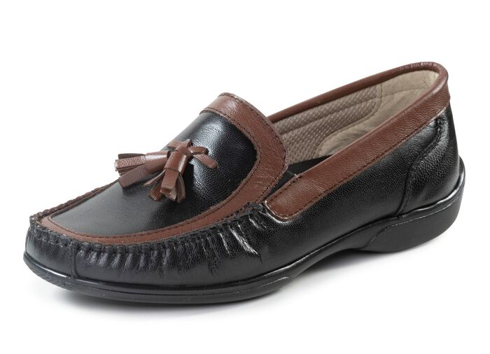 ELENA EDEN, klassische Damen-Slipper, mit herausnehmbarem Fussbett SCHWARZ-BRAUN