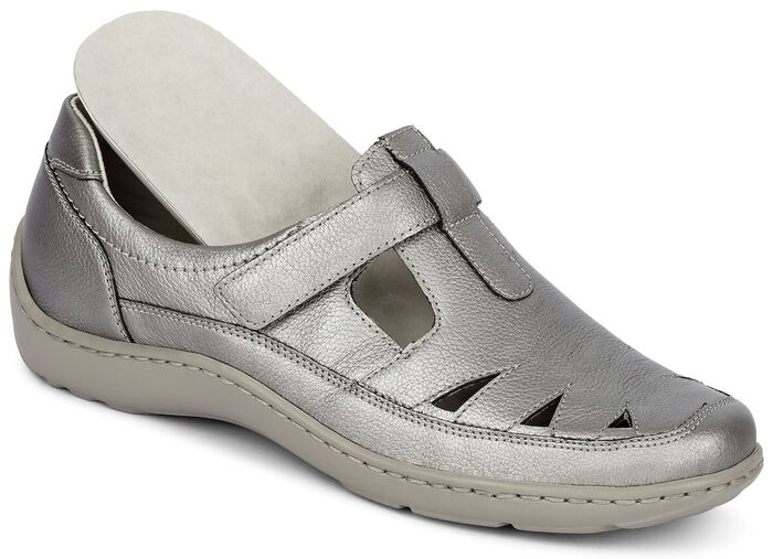 Waldläufer Slipper mit Leder-Massagefußbett SILBERGRAU