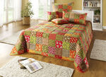 Tagesdecke und Kissenbezüge in Patchwork-Optik ORANGE-GRÜN