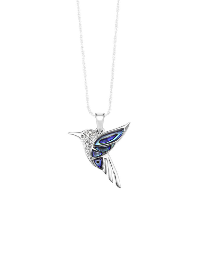 Zauberhafter Kolibri-Anhänger mit Zirkonia und Abalone-Perlmutt 
