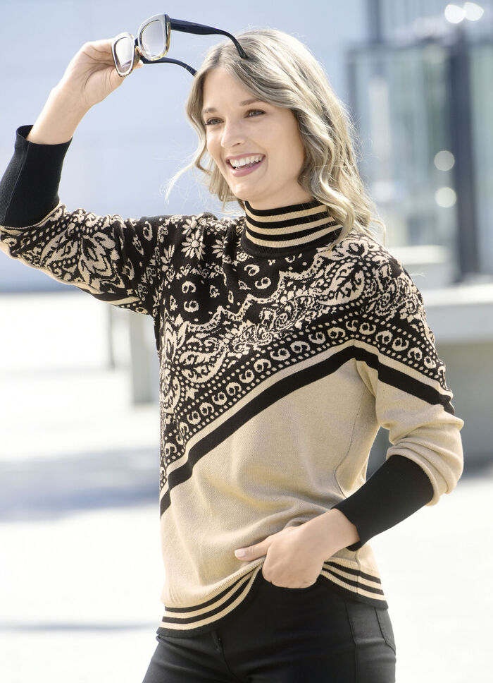 Pullover in Jacquard-Dessin BEIGE-SCHWARZ