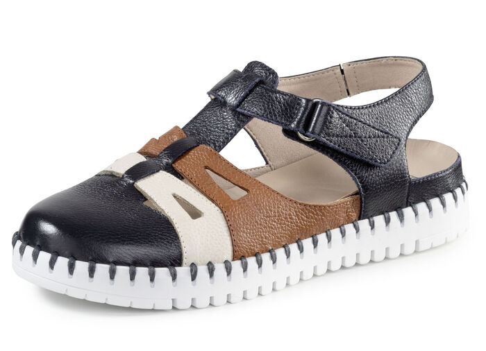 ELENA EDEN Sandale aus genarbtem Nappaleder MARINE-BUNT