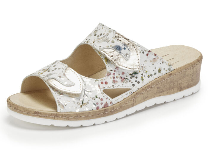 ELENA EDEN Pantolette aus floral bedrucktem Nappaleder ECRU-BUNT