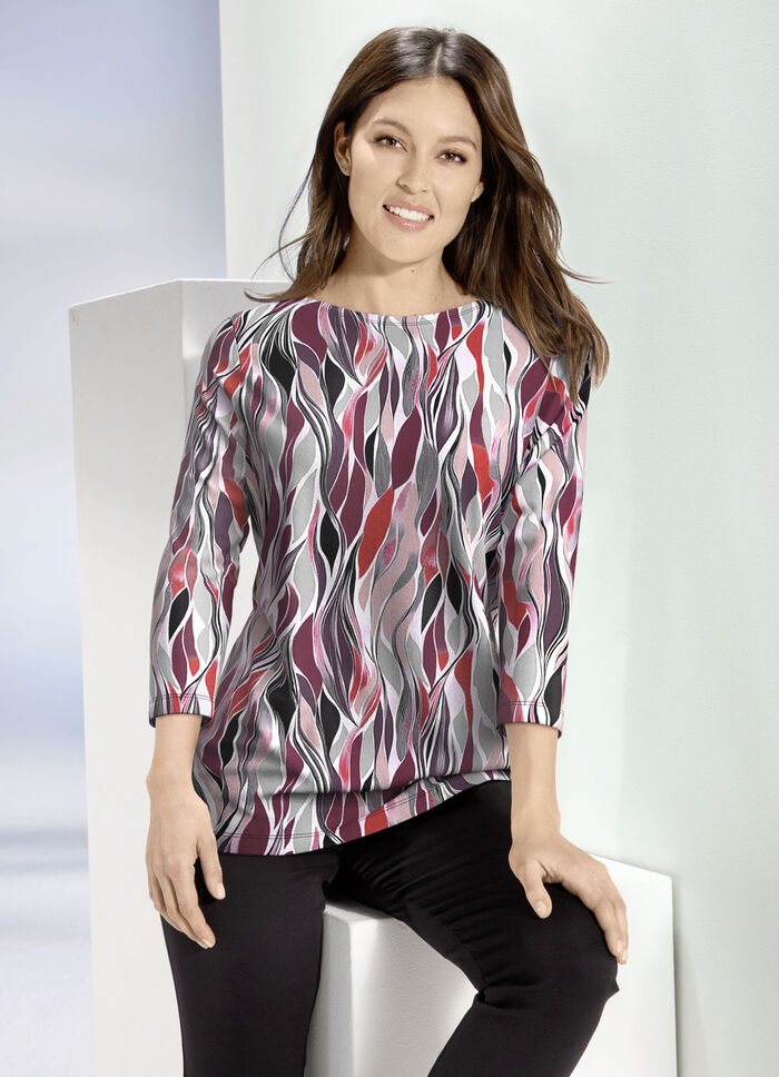 Shirt mit modischem U-Boot-Ausschnitt BORDEAUX-ROSÉ-GRAU