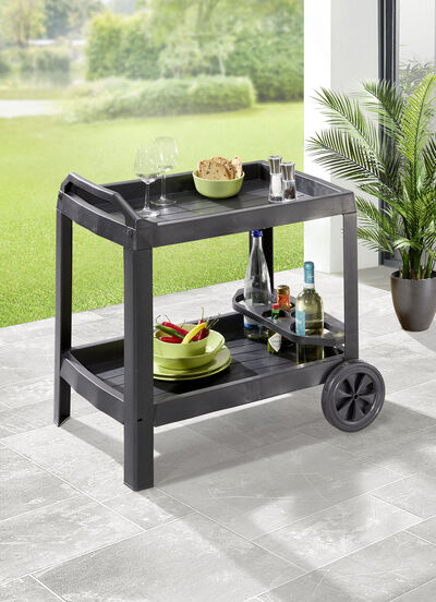 Servierwagen mit integriertem Flaschenhalter 