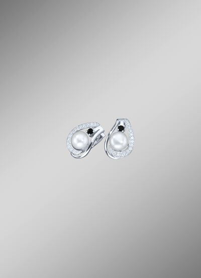 Klappcreolen mit synth Zirkonia und S&uuml;&szlig;wasser-Zuchtperle 