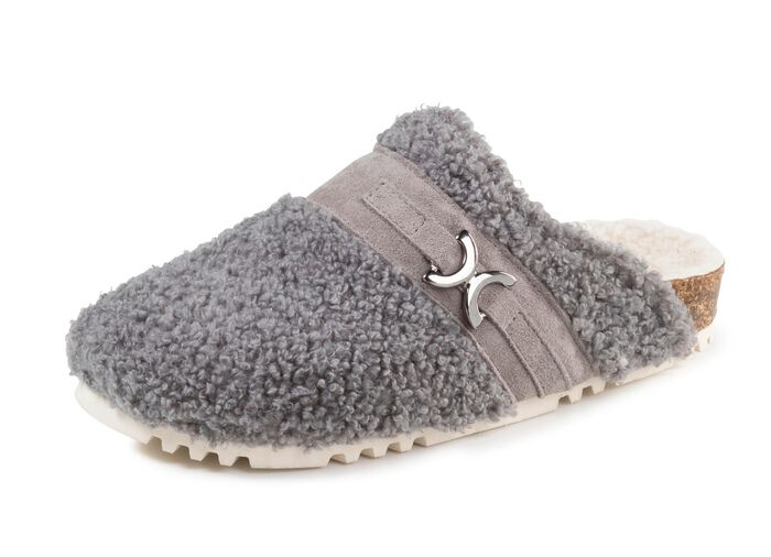 Laurina Pantoffel aus weichem Pl&uuml;sch mit Veloursbesatz 