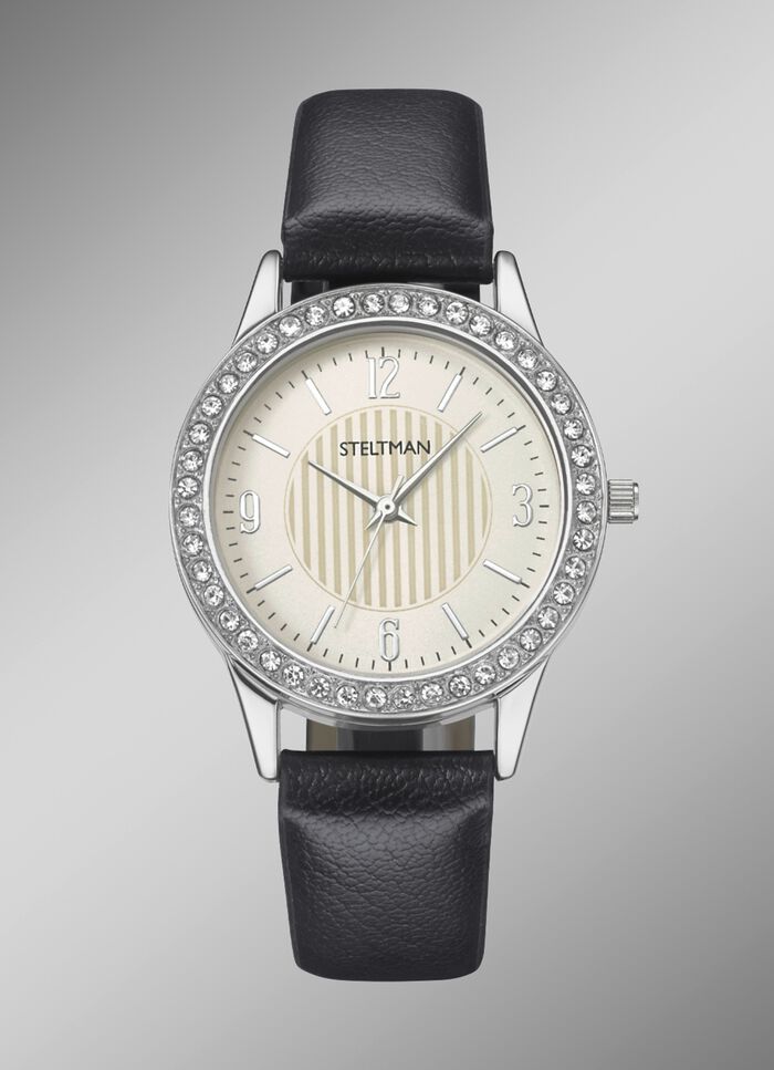 Quartz-Damenuhr mit 3 wechselbaren L&uuml;netten 