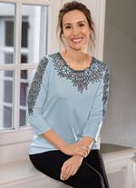 Shirt mit aufwendig best&uuml;cktem T&uuml;ll in 3 Farben BLEU