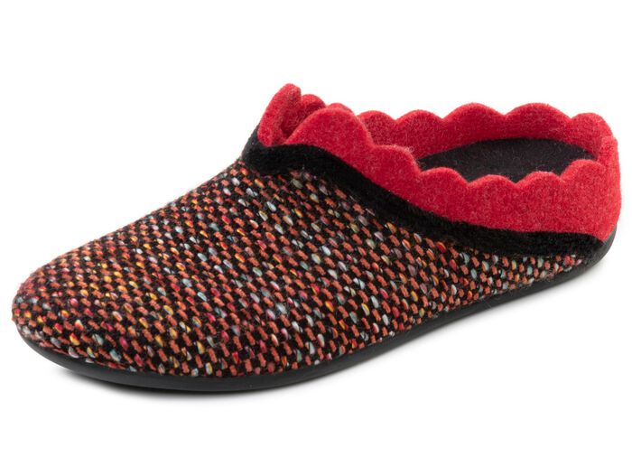 Laurina, klassische Damen-Hausschuhe, mit herausnehmbarem Fussbett SCHWARZ-ROT-BUNT