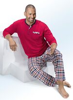 Pyjama mit Knopfleiste, Brusttasche und Karodessin ROT-BUNT