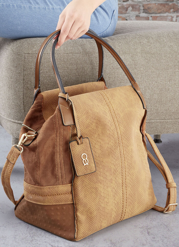 Collezione Alessandro Tasche aus teilweise reptilgeprägtem Veloursmaterial COGNAC