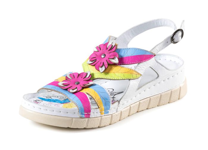 Gemini Sandale mit dekorativen Lederbl&uuml;ten WEISS-MULTICOLOR