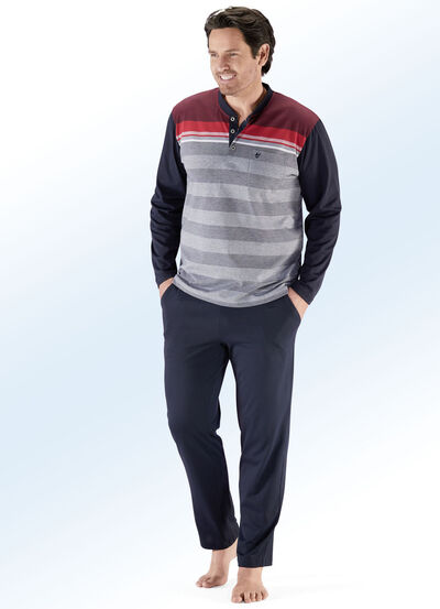 Hajo Klima Komfort Pyjama mit Knopfleiste und garngefärbtem Ringel  Hajo Klima Komfort Pyjama mit Knopfleiste und garngefärbtem Ringel