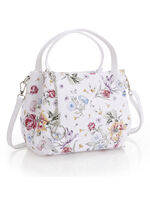 «Laurina»-Tasche aus Kalbleder mit floralem Druck WEISS-MULTICOLOR
