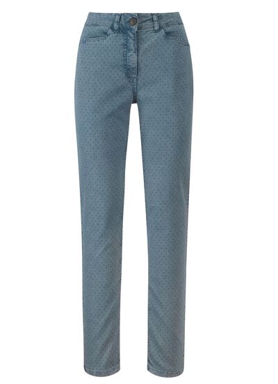 Jeans mit Punkte-Dessinierung 