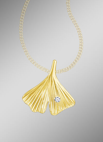 Glücksbringer Anhänger «Ginkgo-Blatt» mit Brillant 