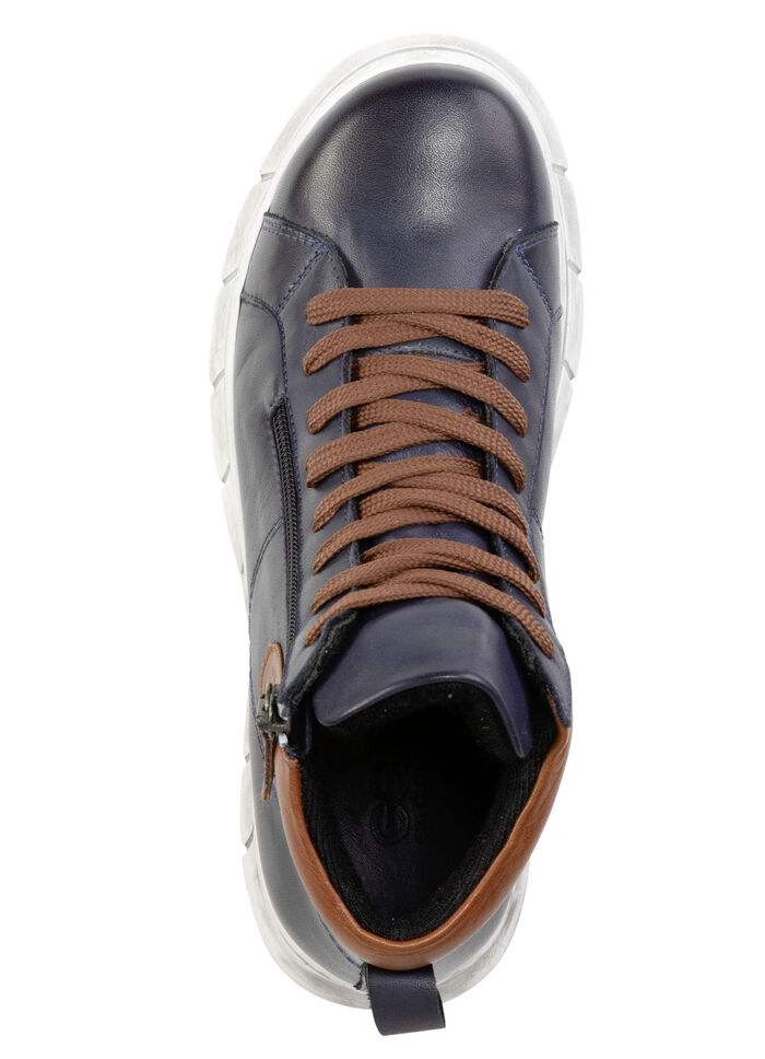 Gemini Schnür-Bootie aus weichem Rind-Nappaleder MARINE-COGNAC