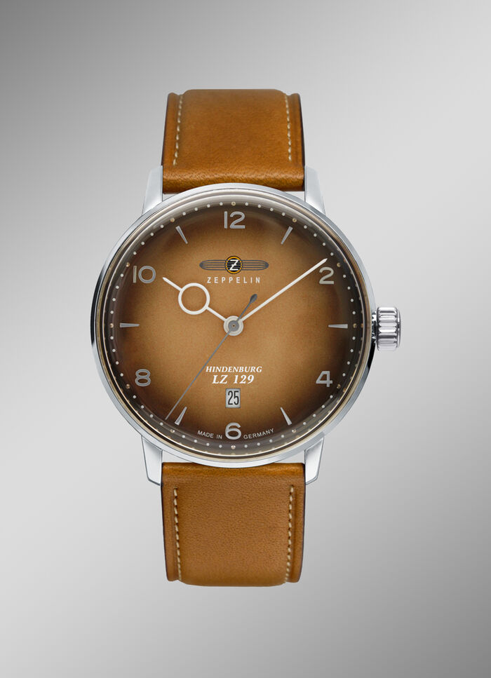 Zeppelin-Quartz-Herrenuhr mit Edelstahlgehäuse und Lederband 