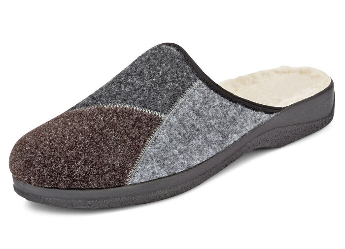 Gefütterte Herren-Hausschuhe, mit Schurwolle GRAU-BRAUN