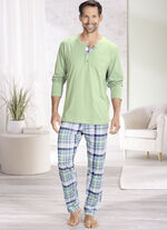 Schlafanzug mit Knopfleiste und offenen Abschl&uuml;ssen 