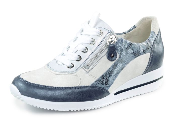 Waldl&auml;ufer Sneaker aus edlem Leder-Materialmix JEANS-NATURWEISS