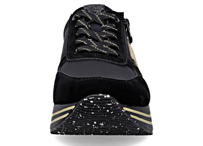 Remonte, trendige Damen-Sneaker, Weite G, mit herausnehmbarem Fussbett SCHWARZ-GOLD