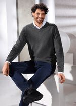 Unifarbener V-Pullover in 4 Farben ANTHRAZIT MELIERT