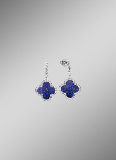 Kleeblatt-Ohrstecker mit echt Lapislazuli und synth. Zirkonia 