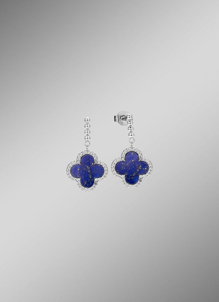 Kleeblatt-Ohrstecker mit echt Lapislazuli und synth. Zirkonia 
