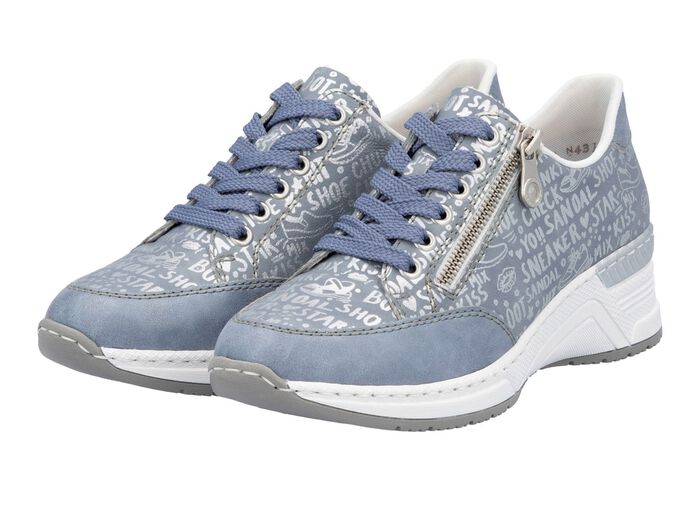 Rieker Schn&uuml;r-Sneaker aus bedrucktem Synthetikmaterial HELLBLAU-SILBER