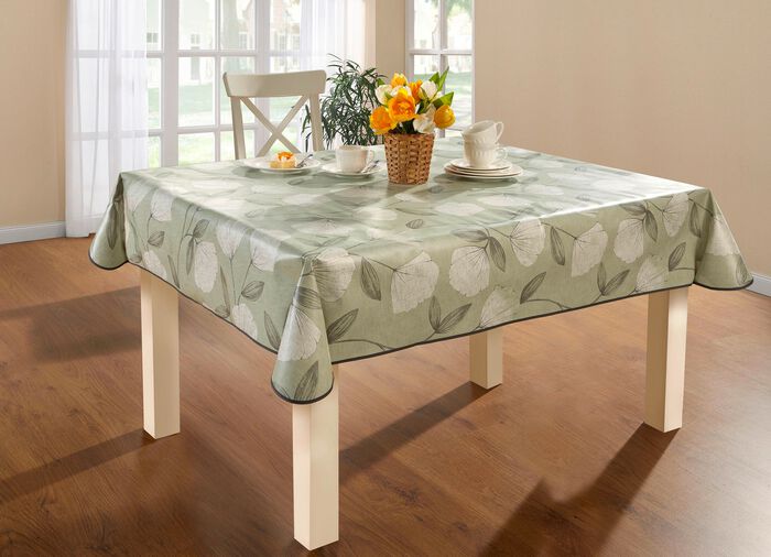 Wachstuch-Tischdecke mit Ginkgo-Motiven GR&Uuml;N