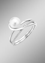 Damenring mit Süsswasser-Zuchtperle und synth. Zirkonia 