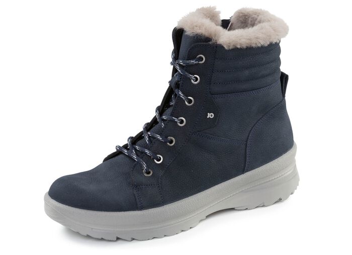 Schn&uuml;r-Bootie aus genarbtem Rind-Nubukleder 