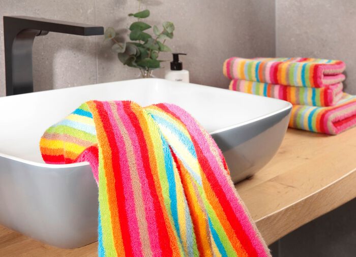 Walkfrottier-Serie aus reiner Baumwolle BUNT GESTREIFT