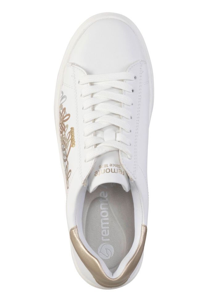Remonte Sneaker mit verspieltem Bl&uuml;ten-Druck WEISS-BRONZE