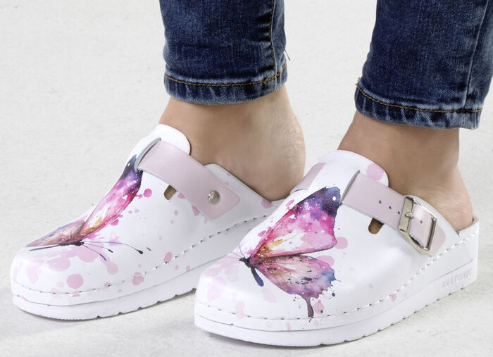 ELENA EDEN Clog mit hübschem Schmetterlings-Druck WEISS-BUNT