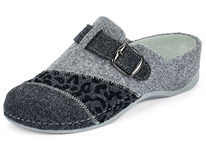 Mubb, klassische Damen-Hausschuhe, Weite H, mit herausnehmbarem Fussbett ANTHRAZIT-HELLGRAU