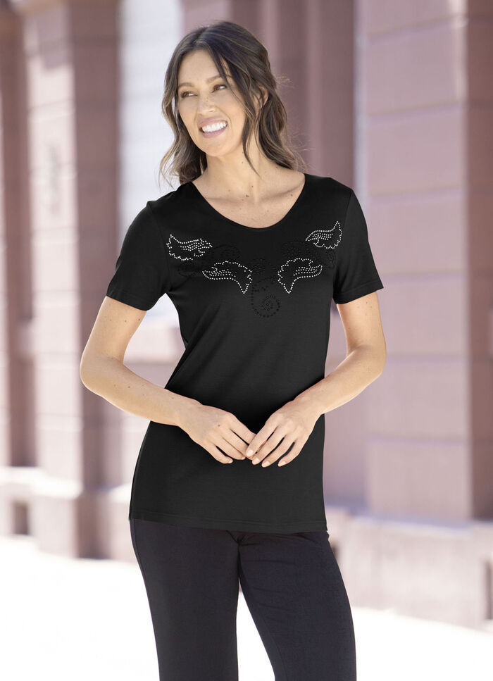 Shirt mit dekorativer Plättchenzier in 2 Farben SCHWARZ