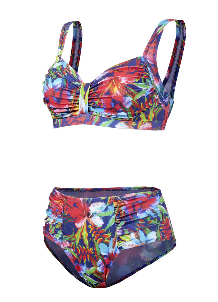 Bikini mit herausnehmbaren Softschalen, Zierschlaufe und Druckdessin allover 