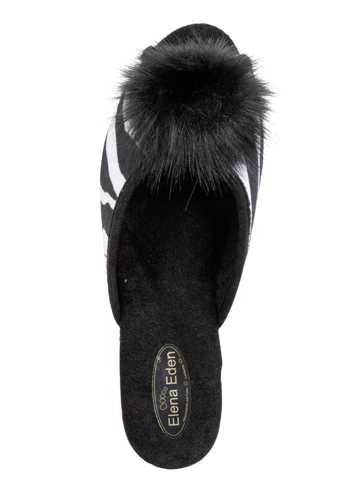 ELENA EDEN Pantolette mit schwarzem Kunstfellpompon SCHWARZ-WEISS